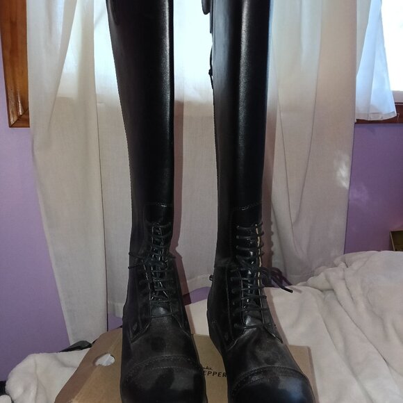 Brand New Saxon Tall Riding Boots 7.5 Wide Calf Black - Picture 2 of 5